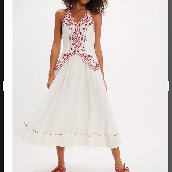 Free People Dresses & Skirts - Free People Valenciana Embroidered White and Red Dress